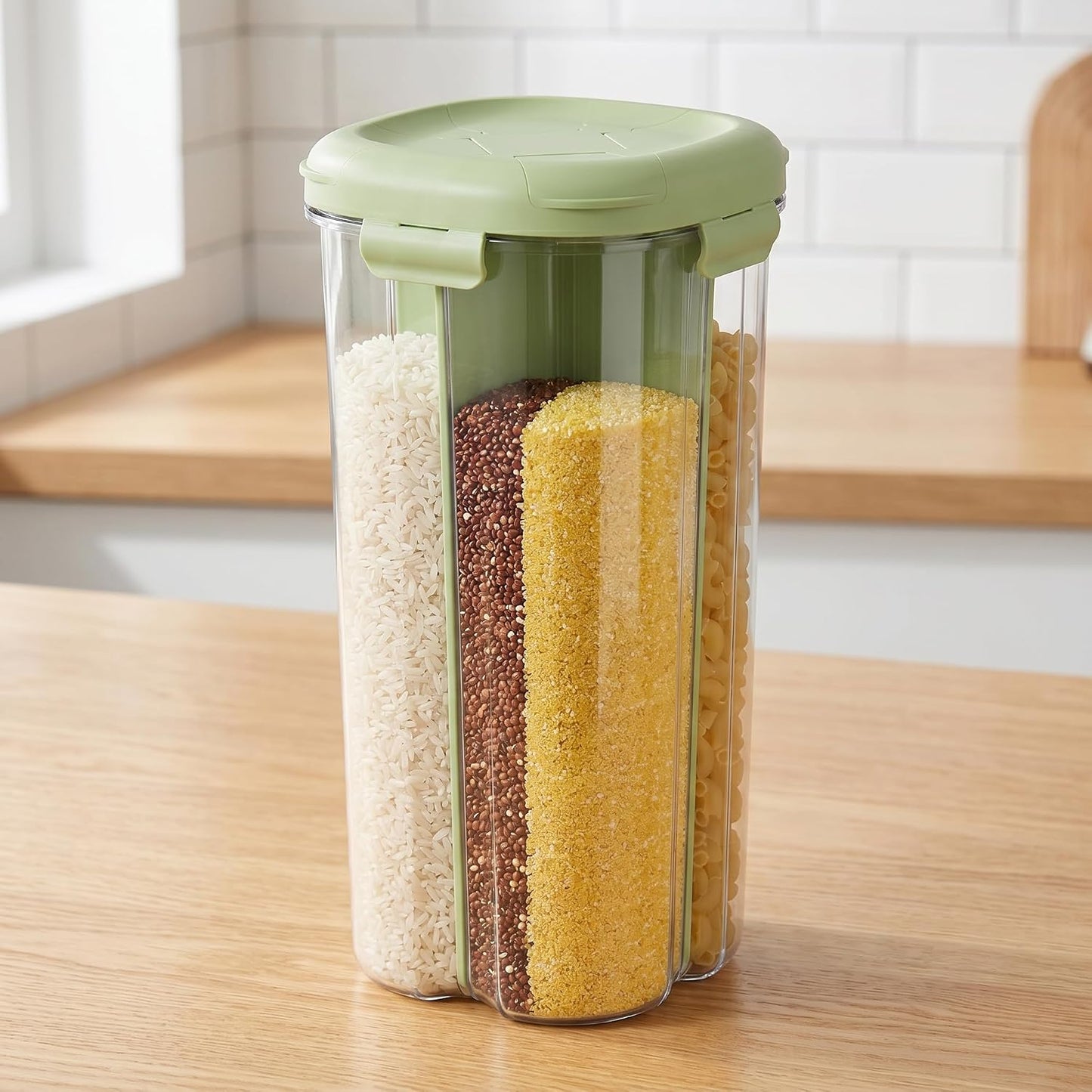 4 Compartment Airtight Cereal Storage Containers Set with Lids 2.9 Qt | Food Storage Jar, Pantry Organization, Pasta Cereal Dry Food, Stackable Pantry Storage Container, Nordic Style Storage