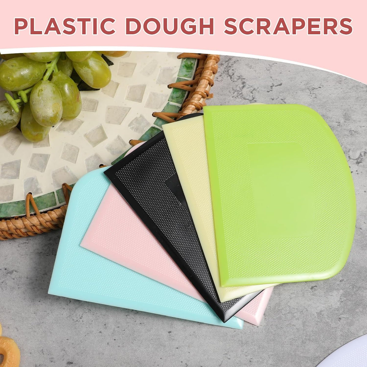 24 Pcs Plastic Dough Scraper Set Multipurpose Bench Cake Cutter Flexible Scraper Spatula for Cake Bread Pizza Food Pastry Icing Kitchen Baking Tool, 6 Colors
