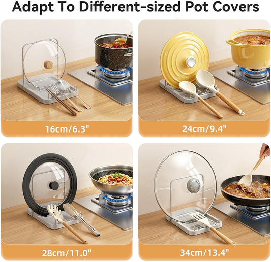 Pot Lid Holder with Wavy Spoon Rest for Kitchen Counter