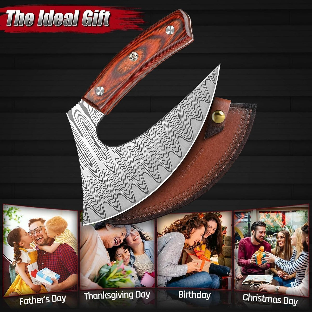 ROCOCO Pizza Cutter Ulu Knife – Full Tang Mezzaluna Rocker Knife