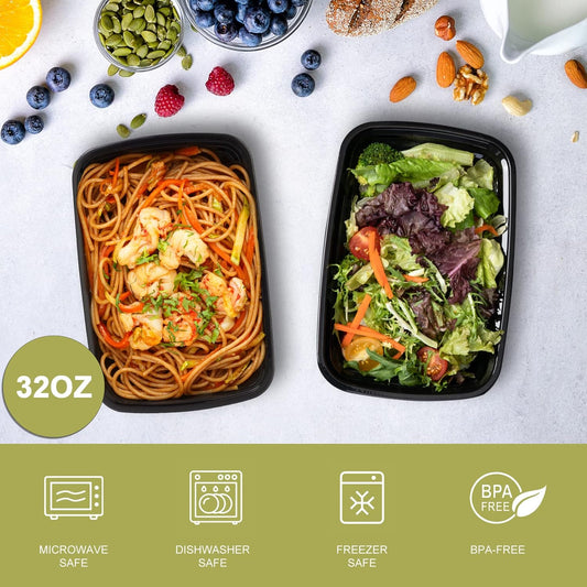 50 Pack- Meal Prep Containers 32oz, Plastic Food Prep Containers Reusable, Leakproof To Go Food Containers with Lids, BPA-Free, Microwave/Dishwasher/Freezer Safe