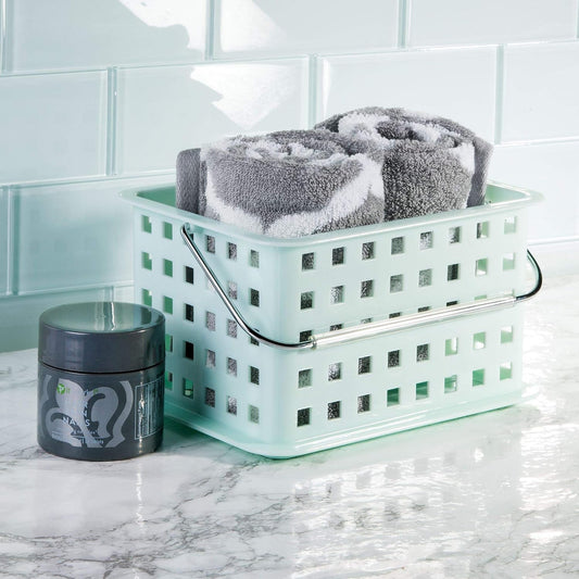 iDesign Spa BPA-Free Plastic Small Stackable Basket with Handle - 9.25" x 7" x 5", Mint