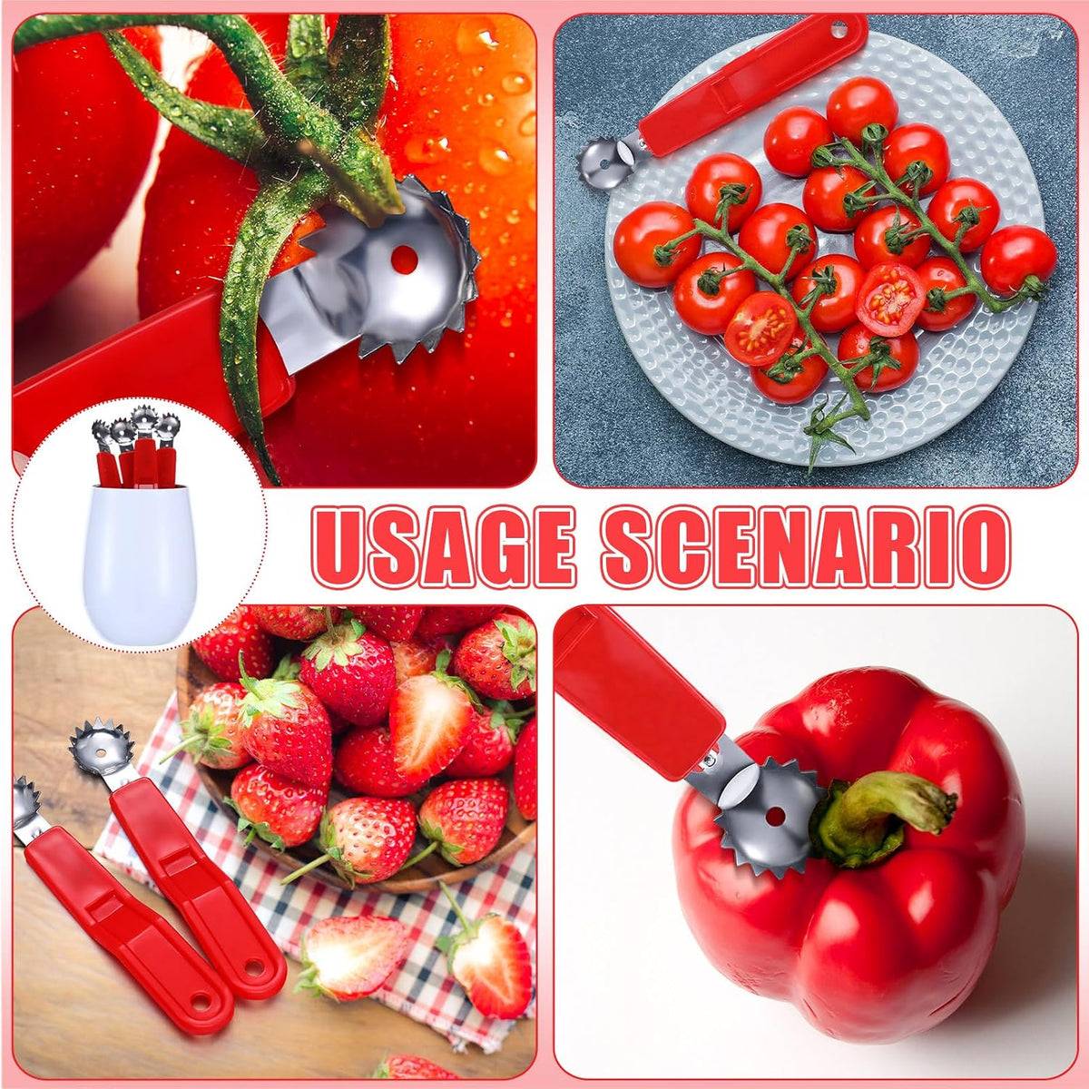 LemonRoad 4 Pcs Tomato Corer Strawberry Huller, Stainless Steel Tool