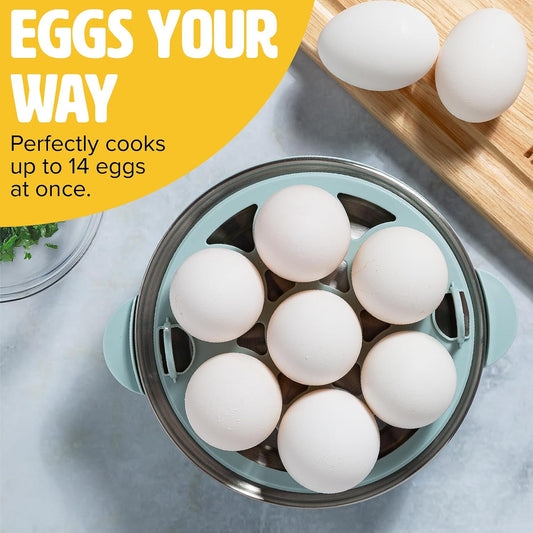 Tasty 2-Tier Electric Egg Cooker, Hard Boiled Egg Cooker, Poacher, Omelet Maker with Auto Shut-Off, Stainless Steel Heating Plate, 14-Egg Capacity, Aqua