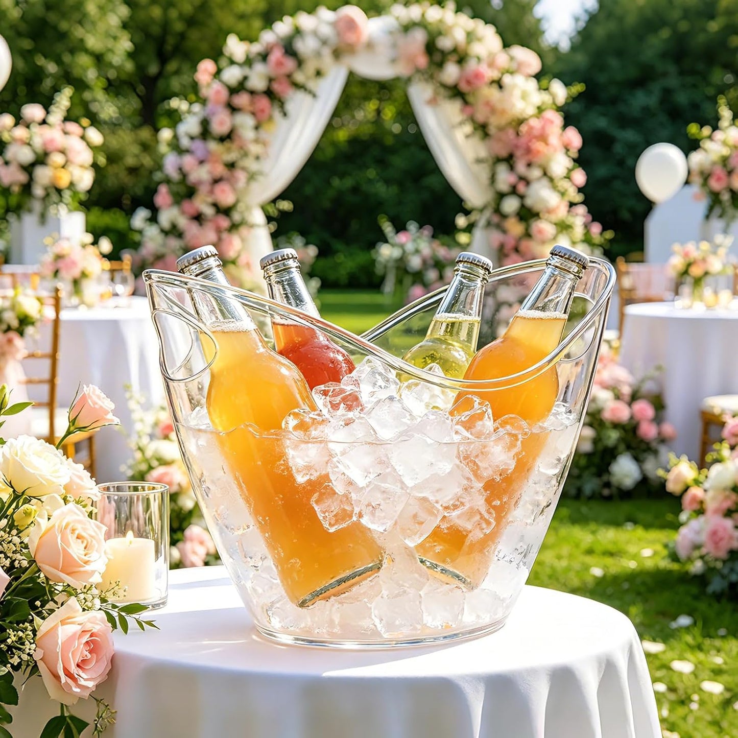 7.5L Large Ice Bucket for Parties with Scoop, Clear Plastic for Cocktail Bar | Beverage Cooler Tub for Wine, Champagne, Beer & Drinks. Durable Container for Mimosa Bar, BBQs, Home Bar & Events.