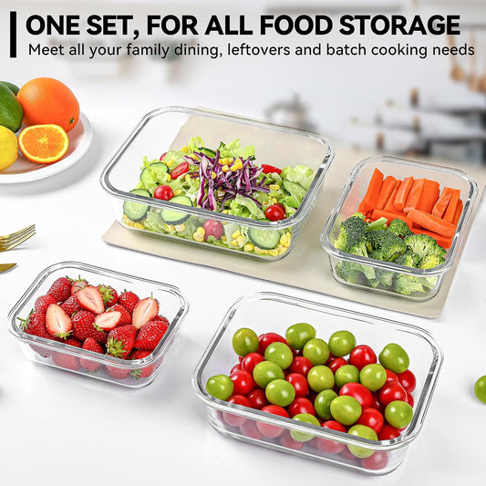 GEHE 4 Pack Large Glass Storage Containers with Airtight Lids, 78/52/36/22oz Glass Meal Prep Food Storage Containers for Baking, Storing, Leakproof, BPA Free, Microwave/Freezer/Dishwasher Safe