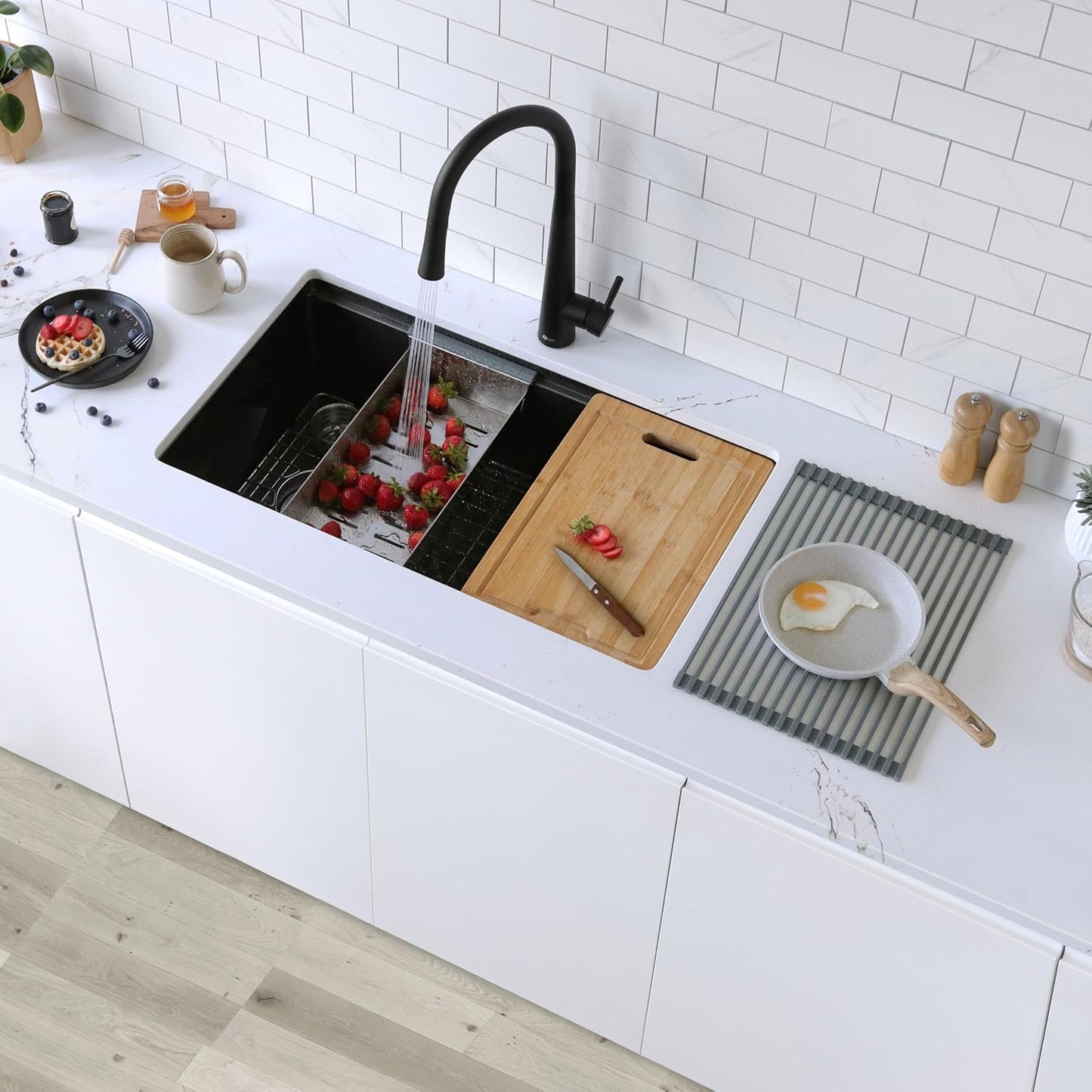 STYLISH Wotkstation Kitchen Sink Accessories Kit Included Stainless Steel Colander Over The Sink Drying Rack and Cutting Board, A-919KIT