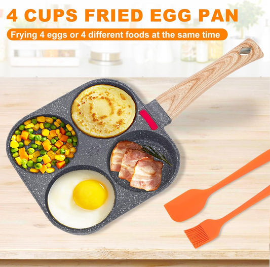 AHFLRITO 4-Cup Egg Pan Nonstick, Healthy Aluminum Omelette Pan, Breakfast Omelette Skillet for Fried Eggs Cooker, Pancakes, Suitable for Gas Stove & Induction Cookware