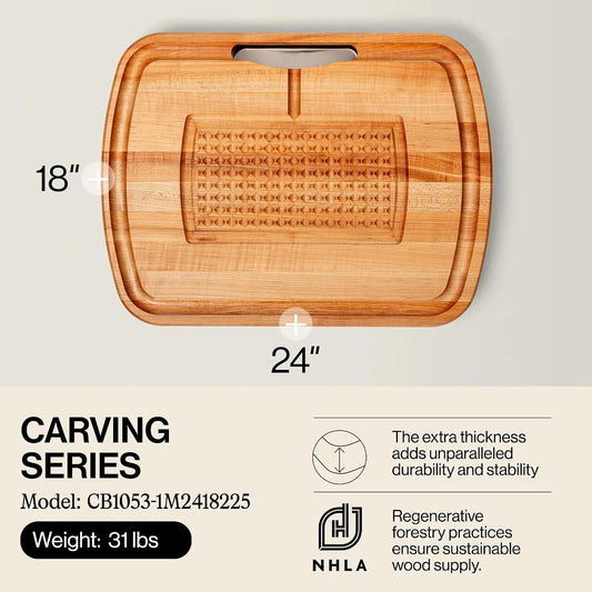 John Boos Carving Series Rectangular Wooden Maple Cutting Board 24”x18”