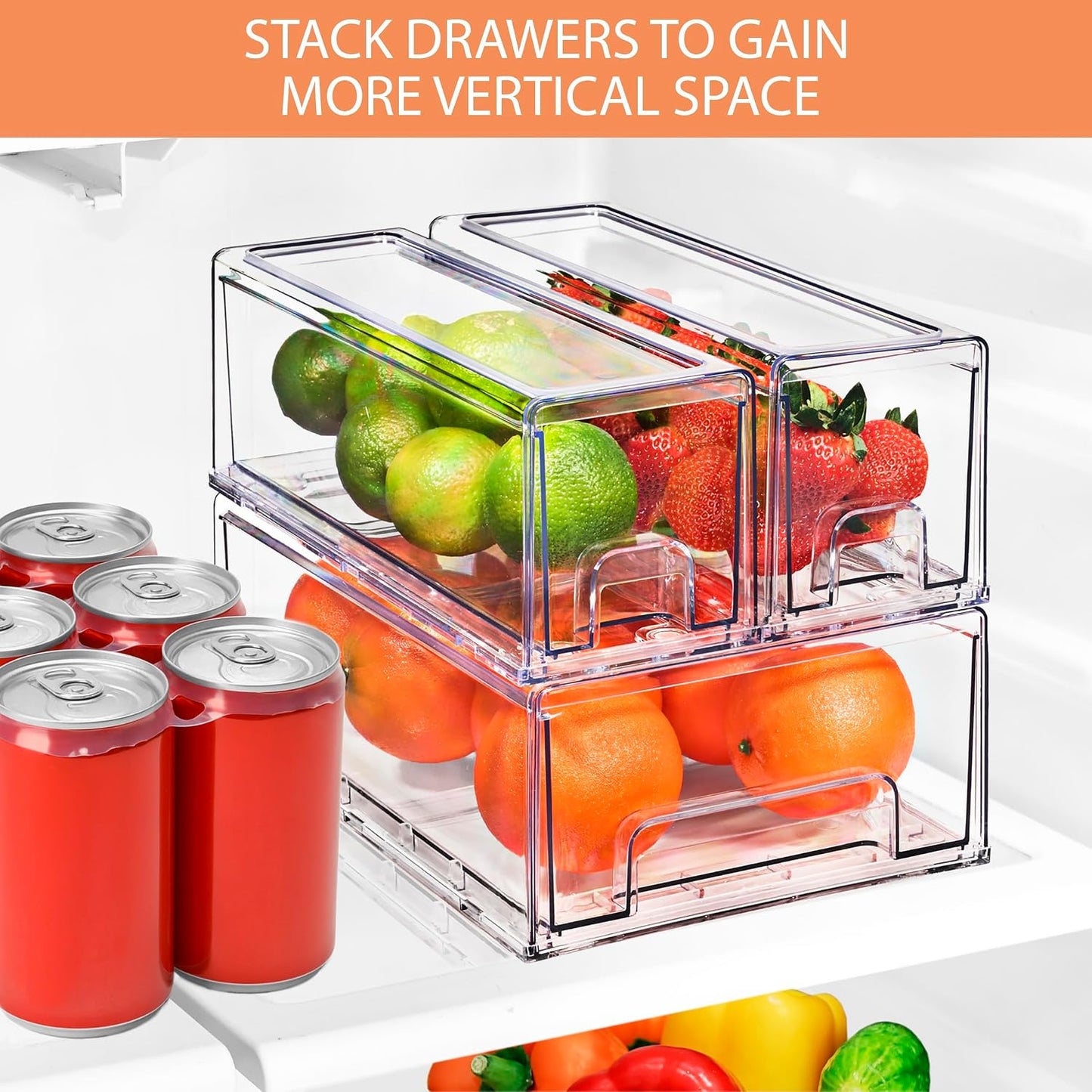 Sorbus Fridge Drawers - Clear Stackable Pull Out Refrigerator Organizer Bins - Food Storage Containers for Kitchen, Freezer, Vanity & Fridge (6 Pack | 1 Medium, 2 Small Stackable Drawer Bins)