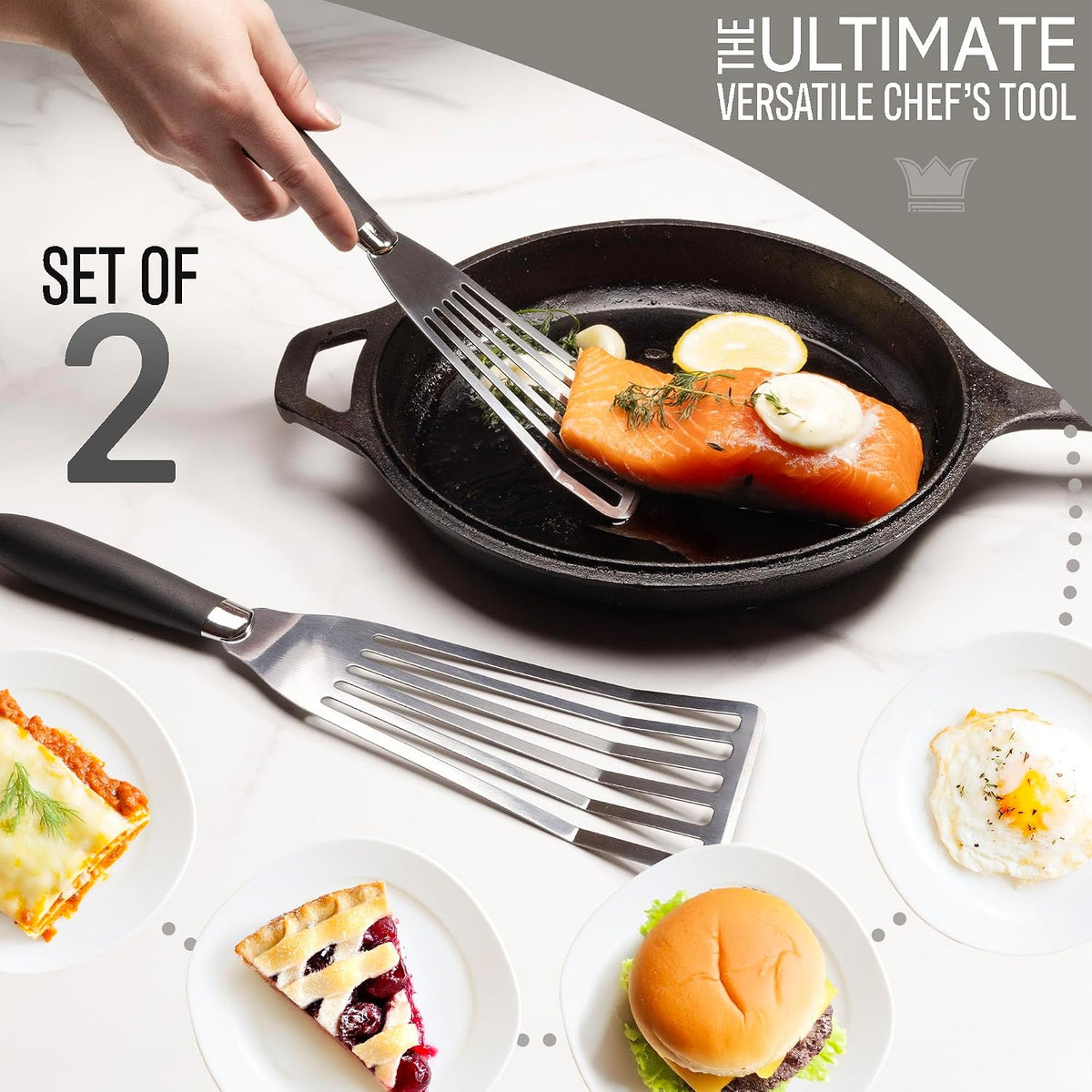 Professional Fish Spatula Stainless Steel Set - 1 Large + 1 Small stainless