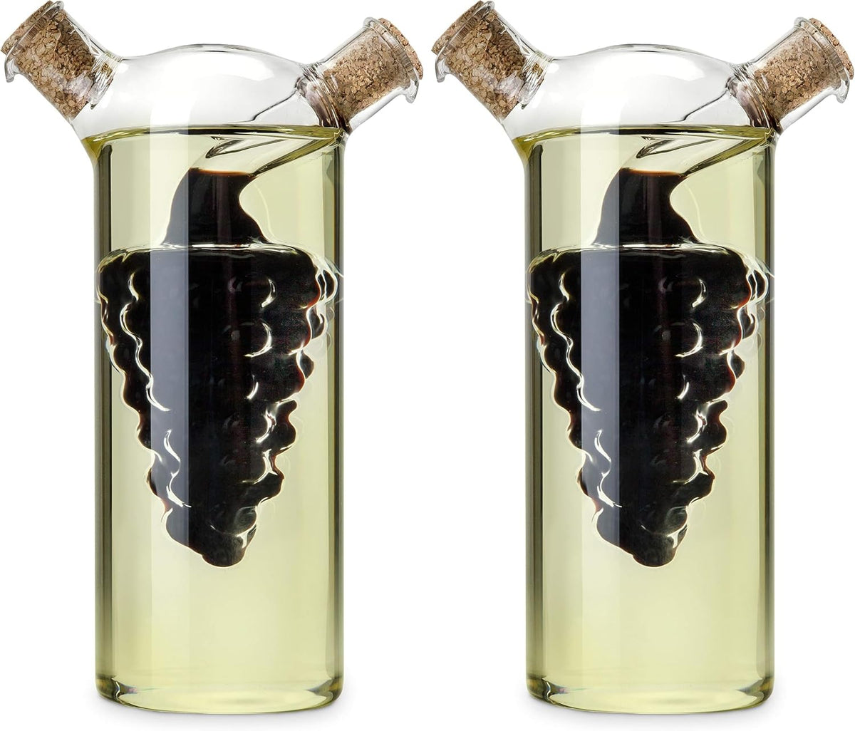 Twine 2-In-1 Oil and Vinegar Cruet Bottle with Cork Stoppers, Olive Oil and Balsamic Vinegar Dispenser, Hand Blown Glass, Pack of 1