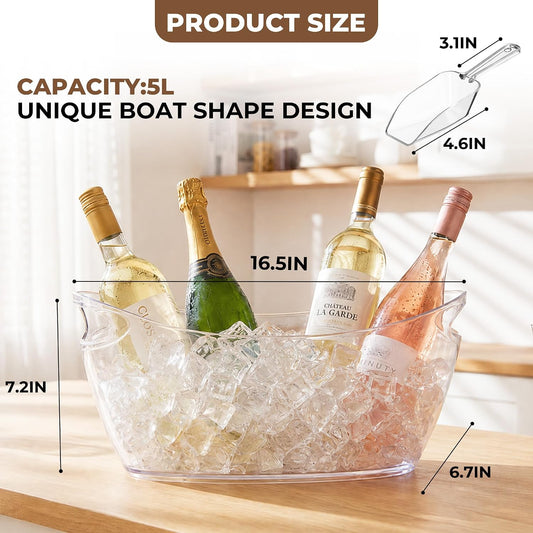 Ice Buckets for Parties,3 Packs 16.5In Large Drink Champagne Bucket with Handle & 3 Pcs Scoops,Plastic Cooler Buckets