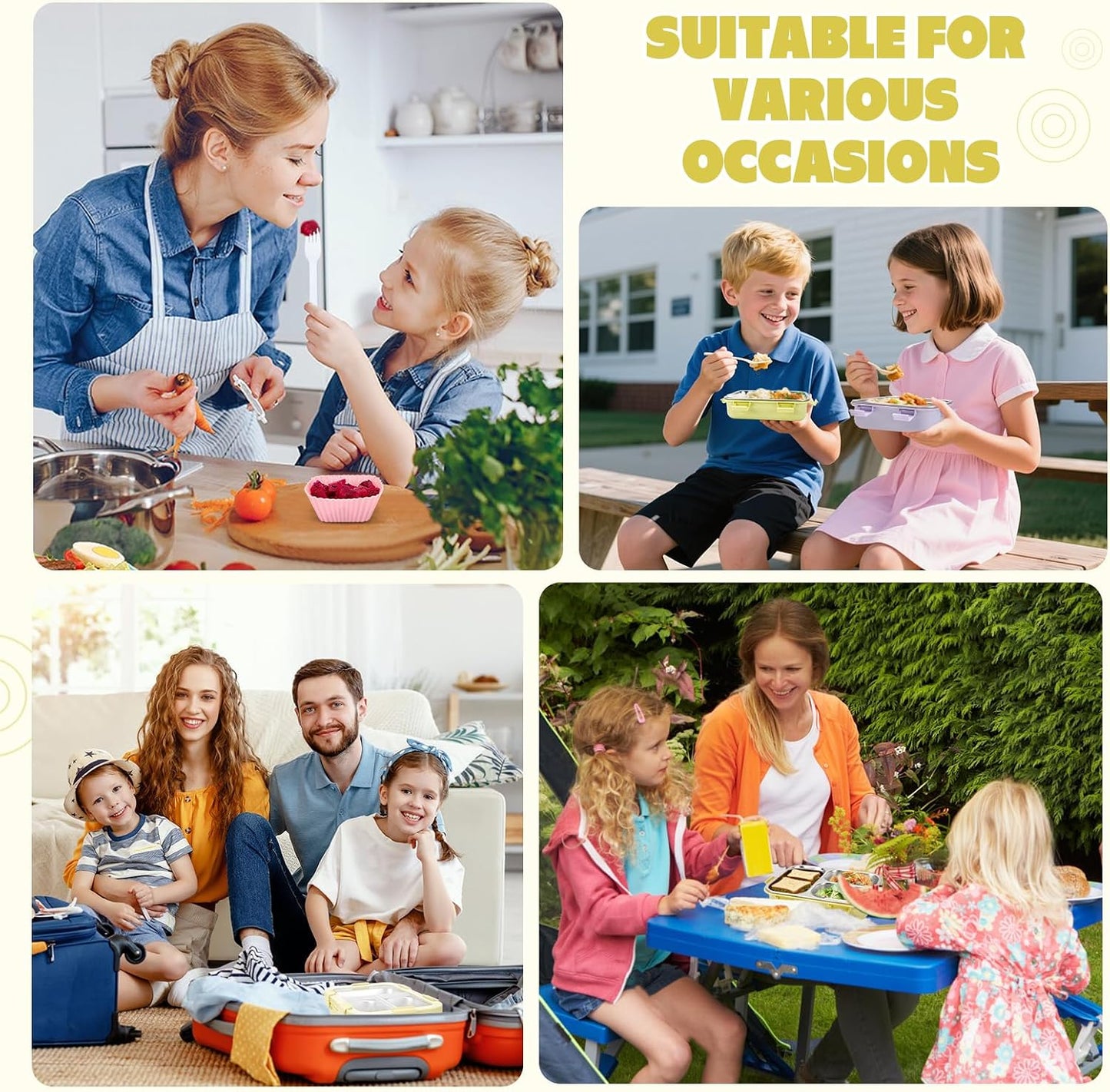Kids Stainless Steel Bento Box, 3 Compartments Leakproof Lunch Box, Portable Food Storage Containers with Silicone Lids BPA-Free for Office, Picnics, Travel, Blue