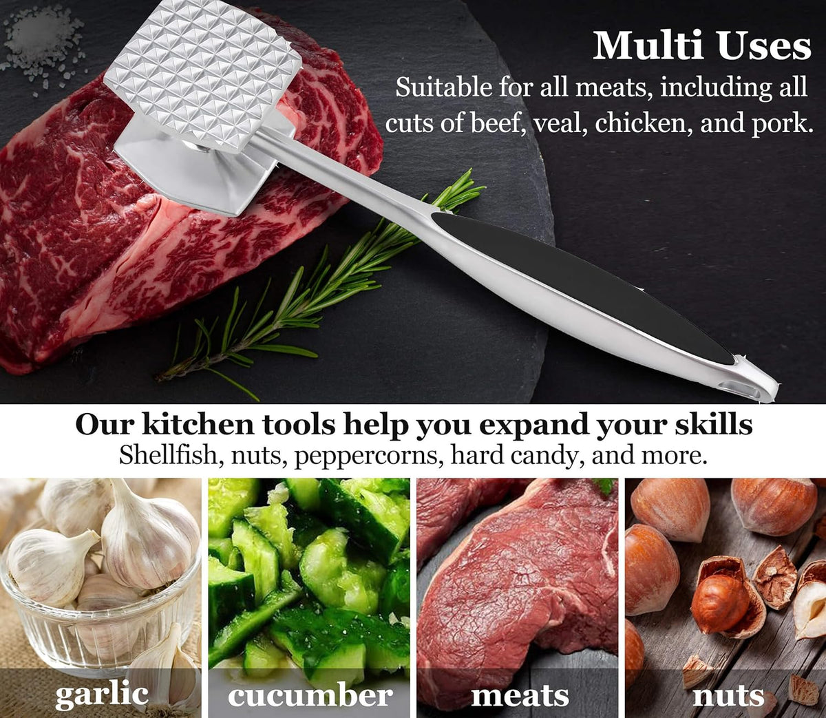 Meat Tenderizer Kitchen Mallet Hammer Tool Manual Pounder For Tenderizing Chicken Steak Beef Poultry