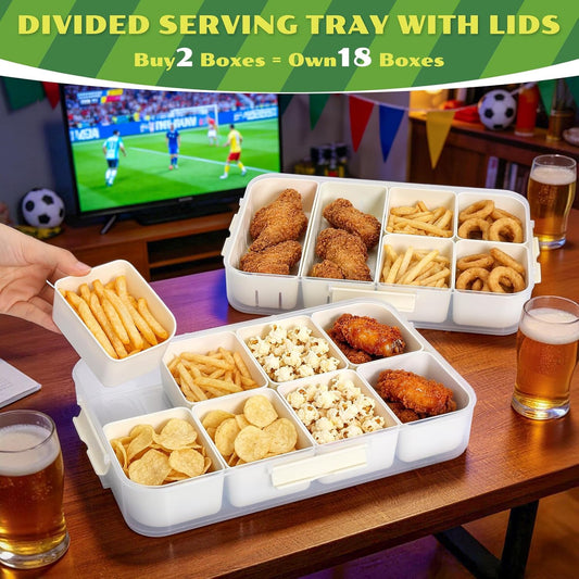 LUXEAR Divided Serving Tray with Lid and Handle Snack Box Charcuterie Container Dishwasher Safe 8 Compartment Snack Platters Portable Clear Organizer for Fruits, Candy, Snacks, Picnic, Travel
