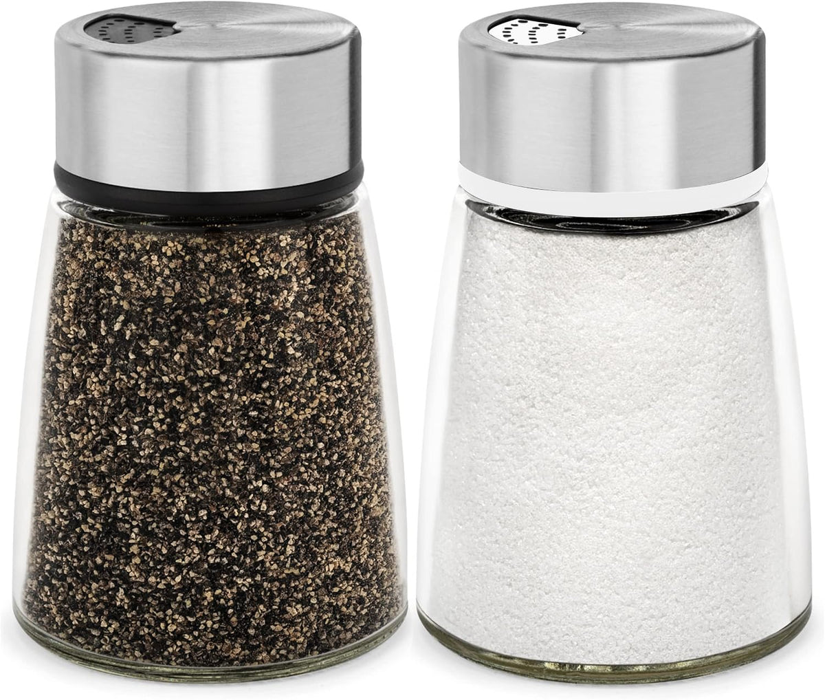 Salt and Pepper Shakers Set with Adjustable Pour Holes - Stainless Steel Spice Dispenser - Perfect for Pink Himalayan, Table Salt, Black and White Pepper