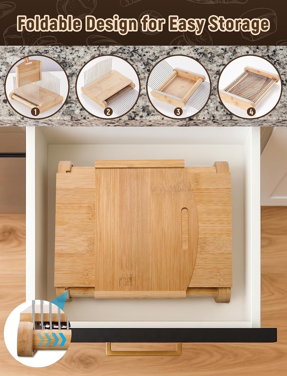 NiHome Bread Slicer for Homemade Bread, Bamboo, Adjustable Thickness