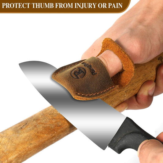 Ringsun Thumb Guard Wood Carving Tools, Leather Finger Protector, Handmade Carpenter Working Carving Kit Accessories Brown RS40