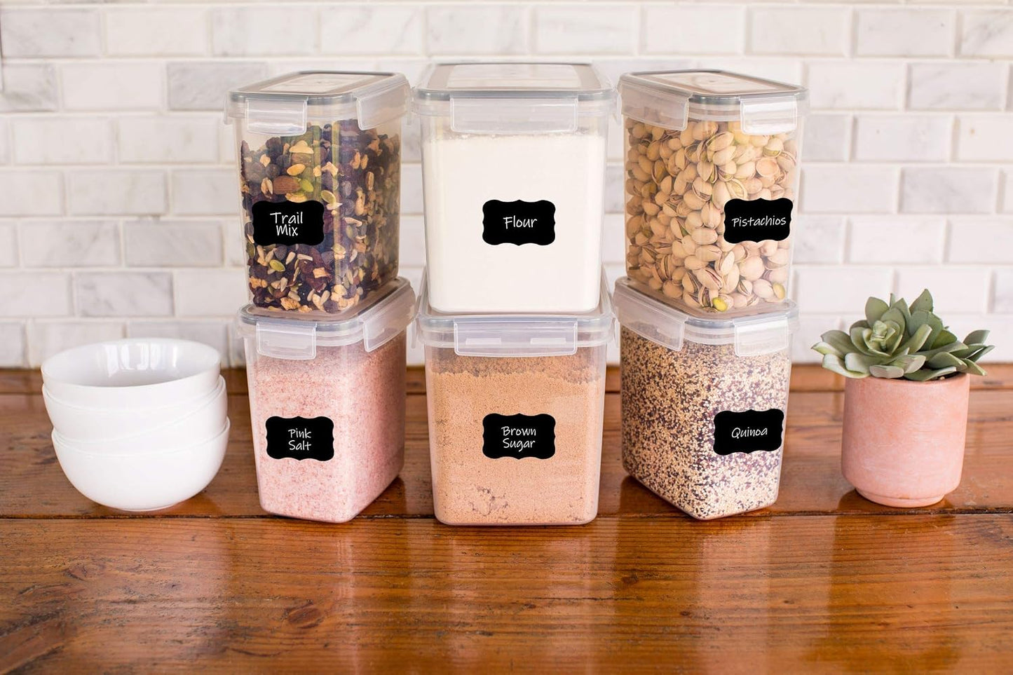 Simply Gourmet Airtight Flour and Sugar Containers with Lids – 3 Piece Kitchen Pantry Organization Set, BPA-Free Clear Plastic, Stackable Canisters for Baking Ingredients, Rice, Snacks, Cereal