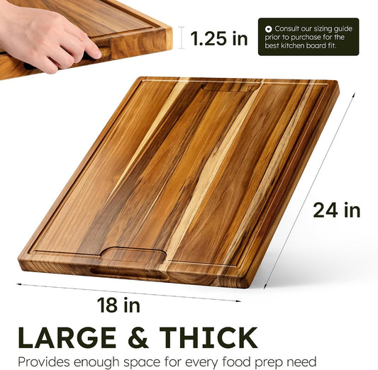 24 x 18 in Teak Cutting Board, Butcher Block with Juice Groove