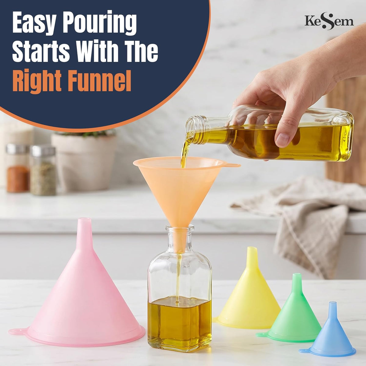 Plastic Kitchen Funnel Set of 5, Round Food Funnels for Kitchen Use, Multifunctional Funnels for Filling Bottles Canning Oil Funnel for Cooking, Lab and Automotive Use