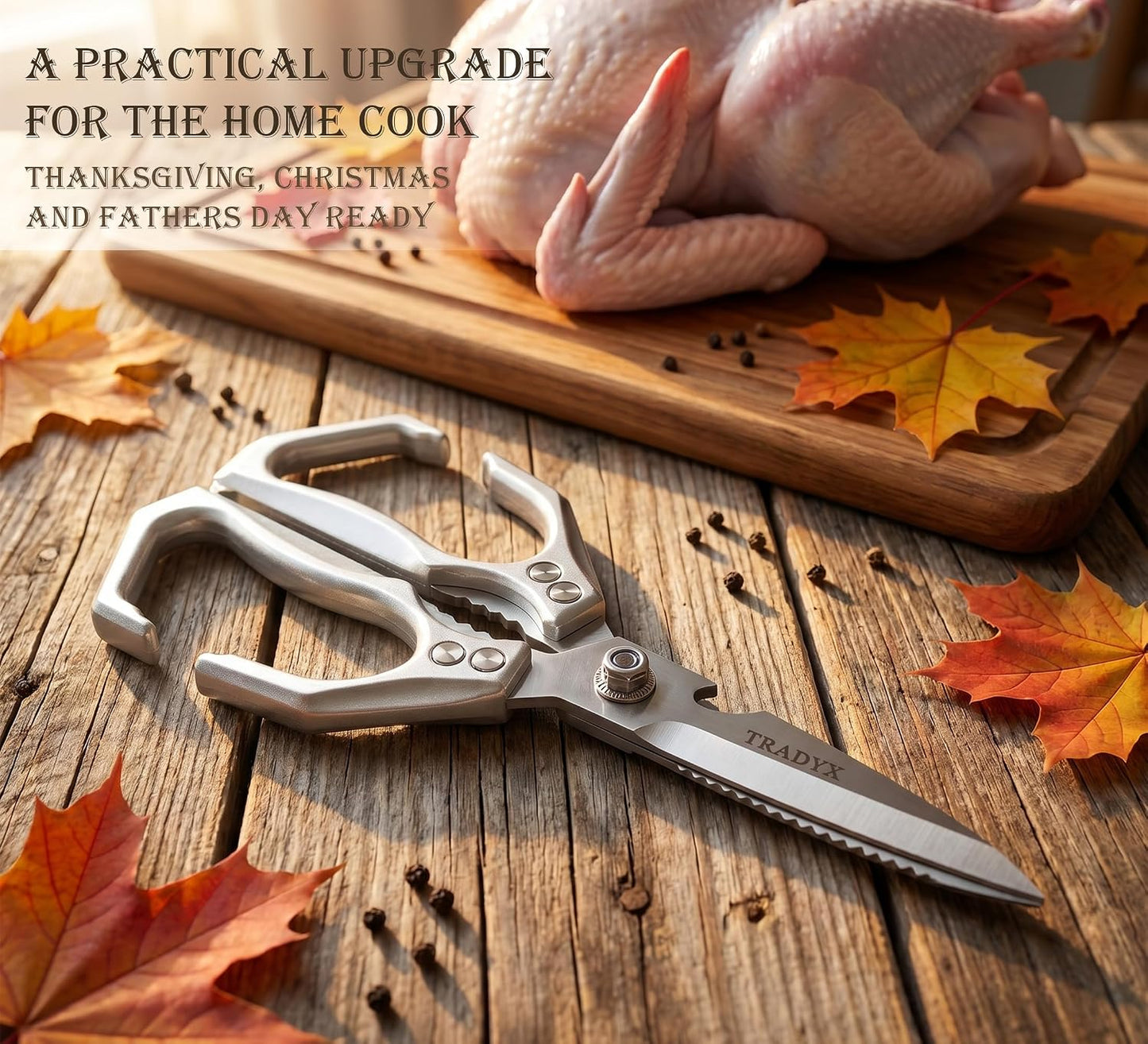 Kitchen Scissors All Purpose Heavy Duty, 3Cr14 Stainless Steel Blades with Cast Aluminum Handle, Detachable Poultry Shears for Cutting Chicken Meat Fish Vegetables