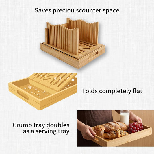 Bread Slicer for Homemade Bread – Manual Slicing Guides with Crumb Tray,Folds Flat for Easy Storage,Ideal for Sourdough,Bagels & Artisan Loaves