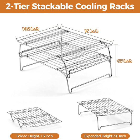 Homikit 2 Tiers Stainless Steel Cooling Rack Set, 10"x15" Baking Racks