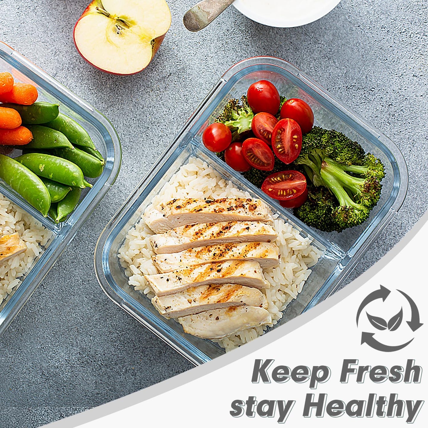 VERONES 10 Pack Glass Meal Prep Containers 2 Compartment Set, 30 OZ Airtight Glass Lunch Containers, Food Storage Containers with Lids, for Microwave, Oven, Freezer & Dishwasher Friendly,Red