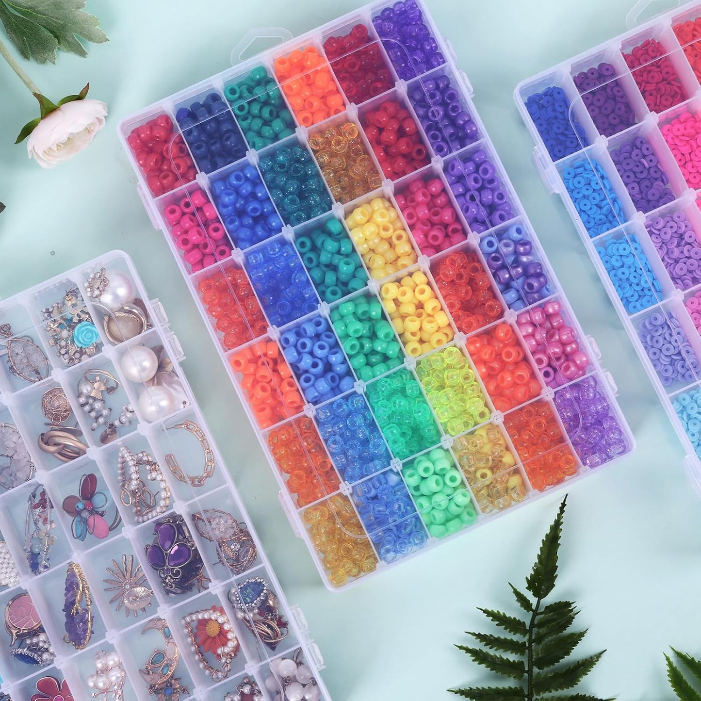 2 Pack Clear Bead Organizer Tackle Box with Adjustable Dividers for Jewelry Art Craft Containers 36 Grids Compartment with 5 Sheets Label Stickers