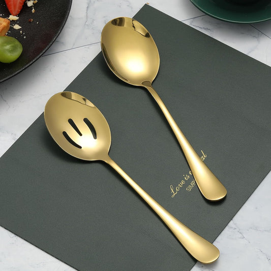 Serving Spoons Set, 8.7 Inch Serving Spoon, Slotted Spoons, Gold