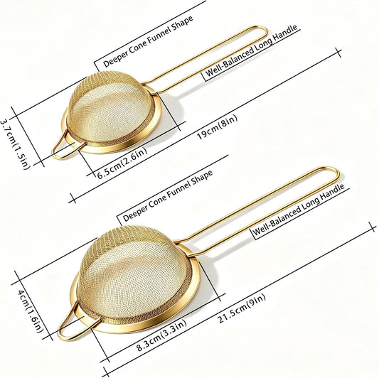 2 Pack Fine Mesh Strainers, Stainless Steel Sieve with Handle for Kitchen