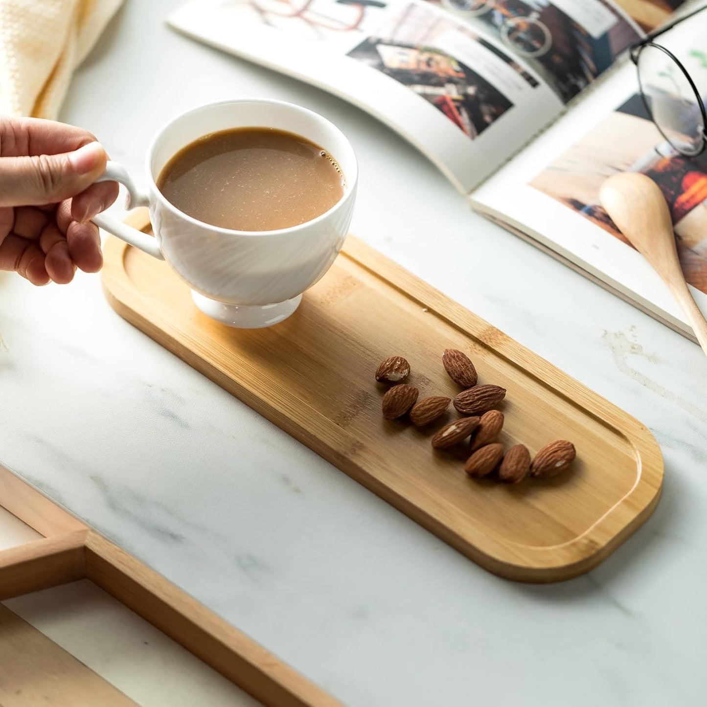 Miamolo 3 Compartment Condiment Tray, Chip and Dip Bowl with Wooden Serving Tray, Perfect for Snacks, Appetizers, Charcuterie, Chips, Candy, 10-inch Chip and Dip Serving Set for Parties