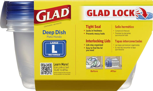 Glad GladWare To Go Snack Food Storage Containers with Lids, Medium Rectangle No BPA Plastic with Built-In Dressing Cup for Salads and Snacks, Microwave Dishwasher Safe, 24 Oz, 4 Count