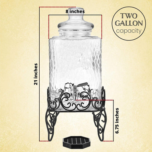 2.5 Gallon Glass Beverage Dispenser with Stand & Stainless Steel Spigot – Large Mason Jar Drink Dispenser for Sun Tea, Kombucha, Iced Tea, Lemonade, Sangria & Cold Drinks