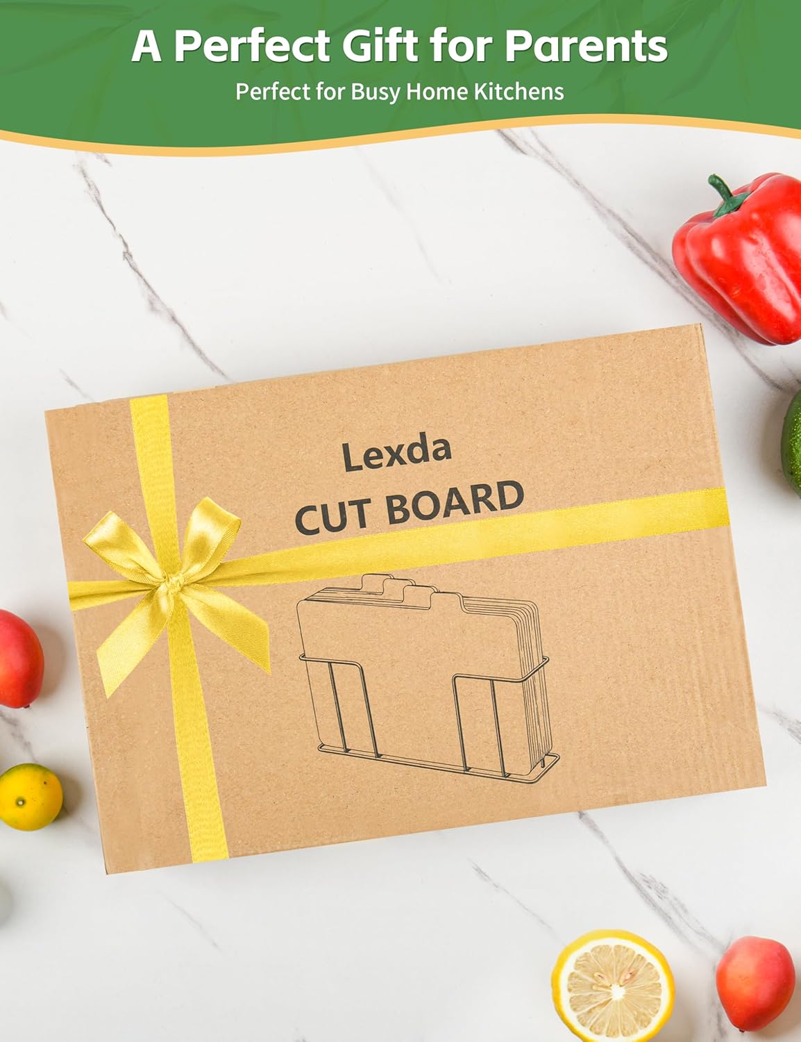 Bamboo Cutting Board Set with Meatal Stand, Lexda 4PCS Eco-Friendly Labeled Tabs Cutting Board, Durable Kitchen Cutting Boards For Chopping Fruit, Meat, Cheese, Veggies - 11" x 8"