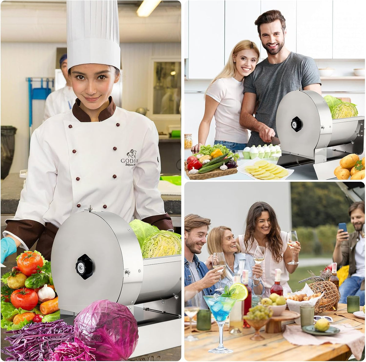 2-in-1 110V Electric Vegetable and Fruit Slicer, Adjustable Thickness 0.04-0.4", Commercial Stainless Steel Cutter for Cabbage, Tomatoes, Lemons