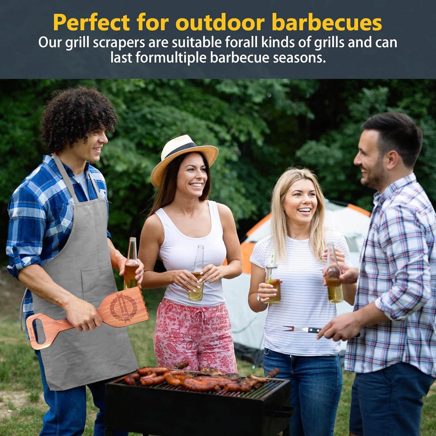 Premium Cedar Grill Scraper - Wooden BBQ Grill Cleaner, Metal Bristle-Free, Ergonomic Handle, Natural Cedar Aroma, Fits Traeger Grills - Safe & Durable Barbecue Accessory
