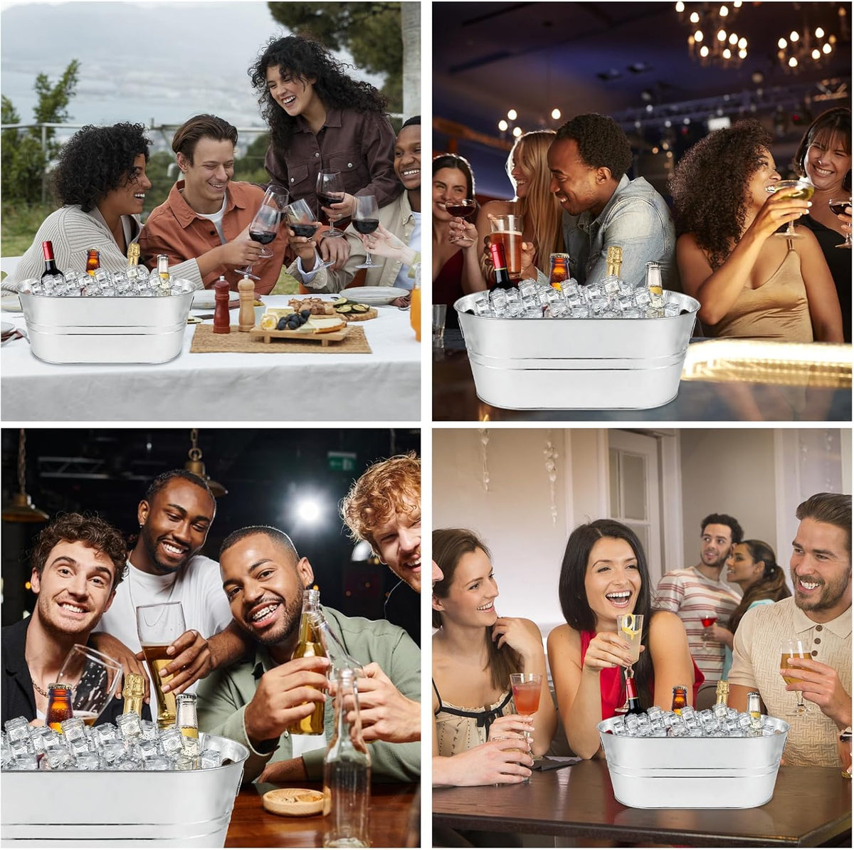 MIVIDE 4 Pack Galvanized Tub 3.3 Gallon Ice Bucket Large Metal Champagne Drink Bucket with Handles Galvanized Ice Buckets for Parties Mimosa Bar Cocktail Bar