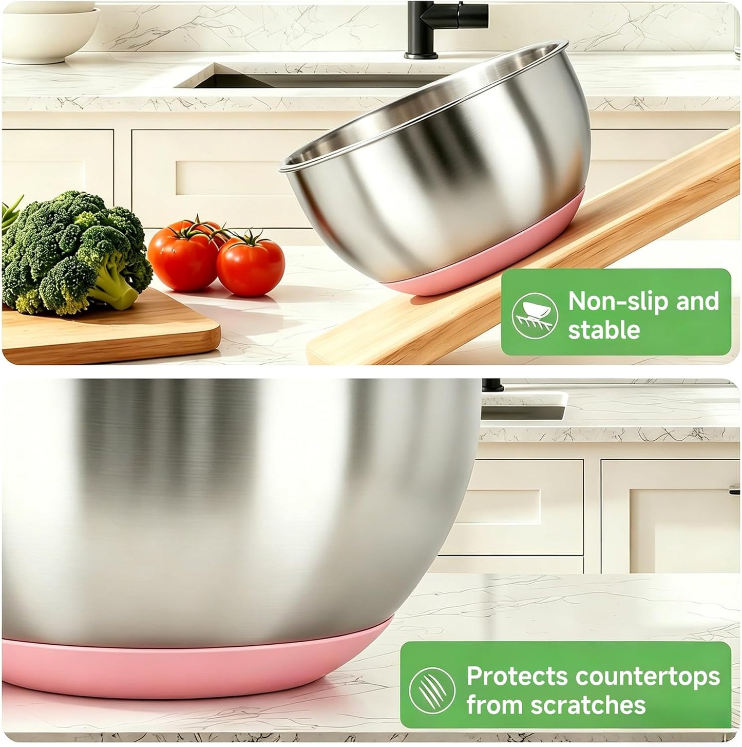 Mixing Bowls with Airtight Lids, Stainless Steel Nesting Bowl Set with Clear Lids & Valve, 3 Essential Sizes (1.5/3/5 QT), Measurement Marks, Non-Slip Silicone Base, Food Prep & Fridge Storage, Black
