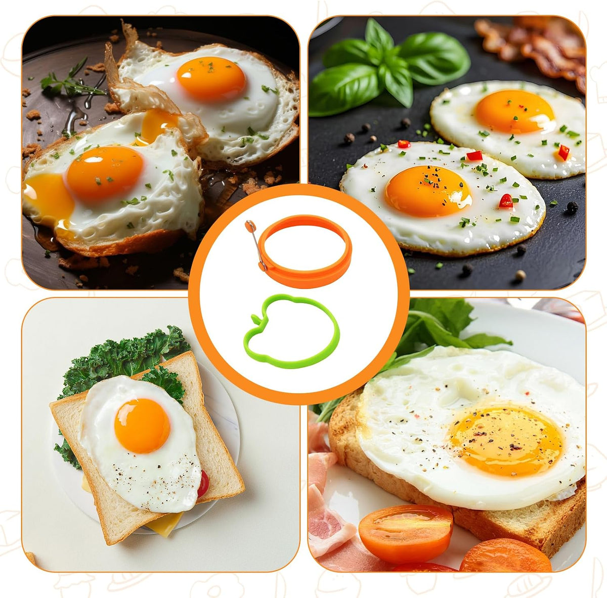 6 PCS Egg Ring, Silicone Egg Rings for Frying Eggs, Non-stick Mold for Griddle, for Making Fried Eggs or Pancakes