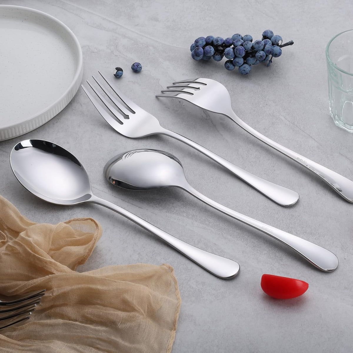 E-far Large Serving Spoons Set of 4, Stainless Steel Serving Utensils Set