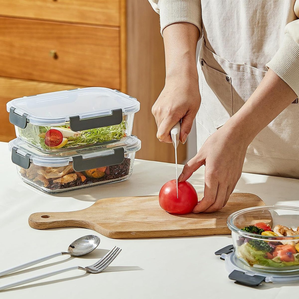 24 Pieces Glass Meal Prep Containers, Glass Food Storage Containers with Lids, Reusable Airtight Leakproof Lunch Bento Boxes Freezer, Microwave Oven and Dishwasher, Gray