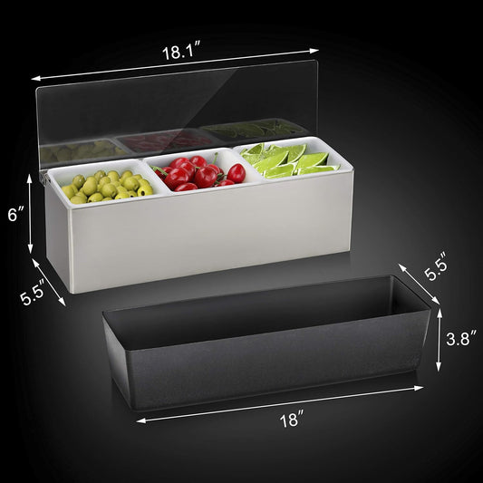 New Star Foodservice | Multi-Compartment Restaurant-Grade Condiment Dispensers (Silver, 3 Compartments)