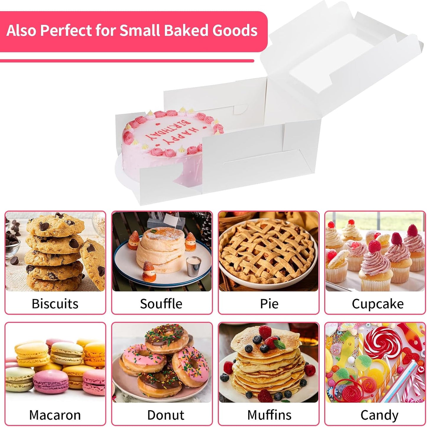 WINKIO 10 Inch Cake Box with Cake Boards, 2 Pack Disposable Cake Carrier, Cakes Transport Container, White Bakery Holder with Window, for Cookies Pies Cupcakes Pastry (10×10×8 Inches)