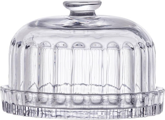 TableCraft 12951 Round French Butter Crock, 1 Cup Capacity, Clear Soda Lime Glass, Holds 2 Sticks of Butter, “Butter” Embossed, 4.5” x 4.5” x 4.25”, Vintage-Inspired Serveware, Dishwasher Safe
