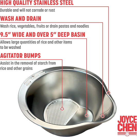 Joyce Chen Stainless Steel Rice Strainer Bowl Rice Washer Colander