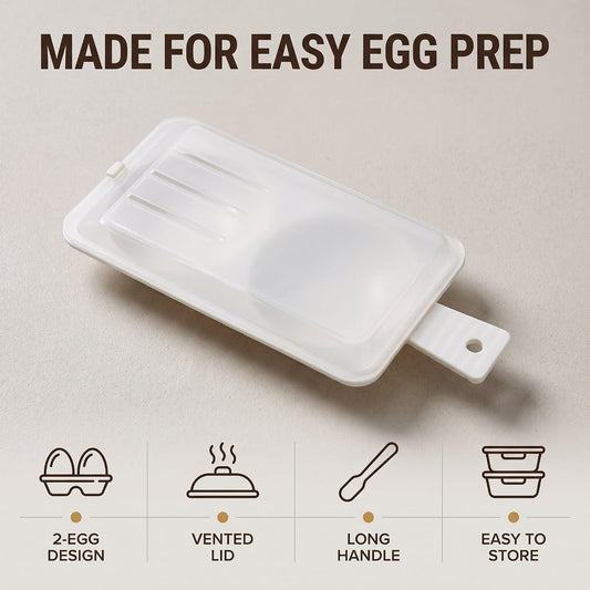 White 2 Slots Microwave Oven Egg Steamer Poacher Cooker, Egg Cooker Poacher with 2 Cavity Egg Boiler Boil Steamer Kitchen Tool,Rectangular,Poach Eggs, Boil Cook Steam Eggs Poachers Specialty Cookware