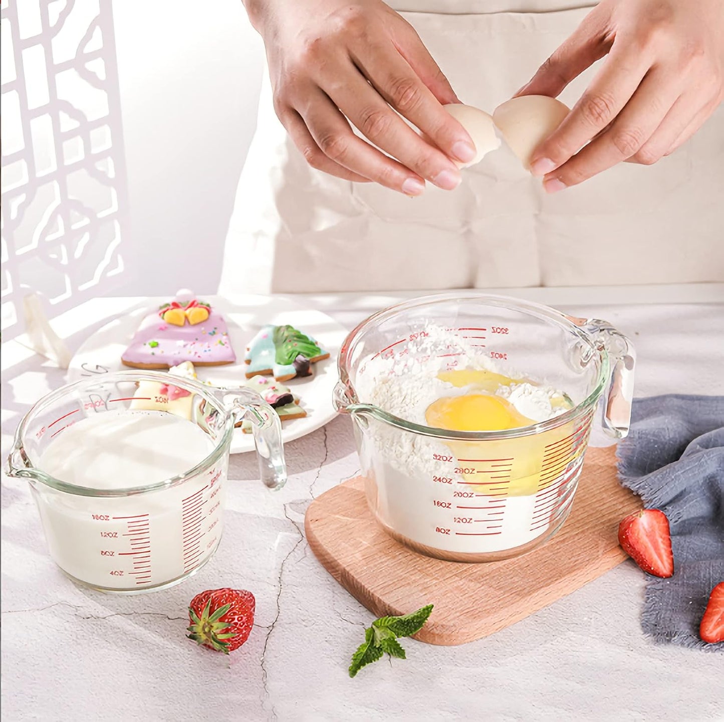 Glass Measuring Cups Set,BPA-Free Premium Heat Resistant Borosilicate Glass Measuring Cups with Handle, Precise Measurement Dl, Cups,OZ & Ml Scale, Easy-Pour Spout